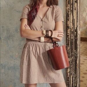 SEZANE Lena Gingham Mini Dress Tan/Cream EU 36 / US 4